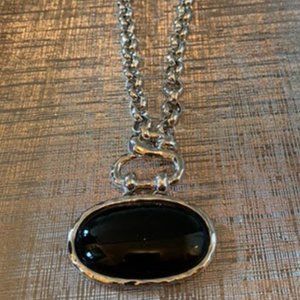 NWOT Silver Chain with Black Resin Pendant